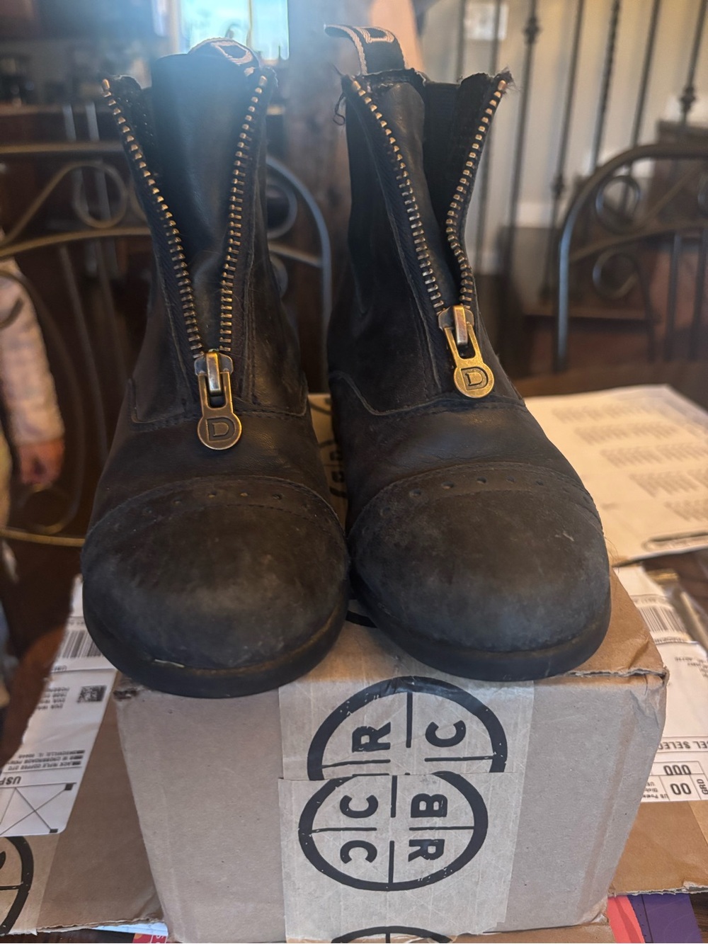 Kids Black Zip-Front Leather Riding Boots